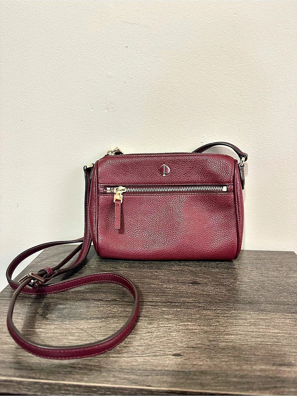 Kate Spade Burgundy Pebbled Leather Crossbody Bag